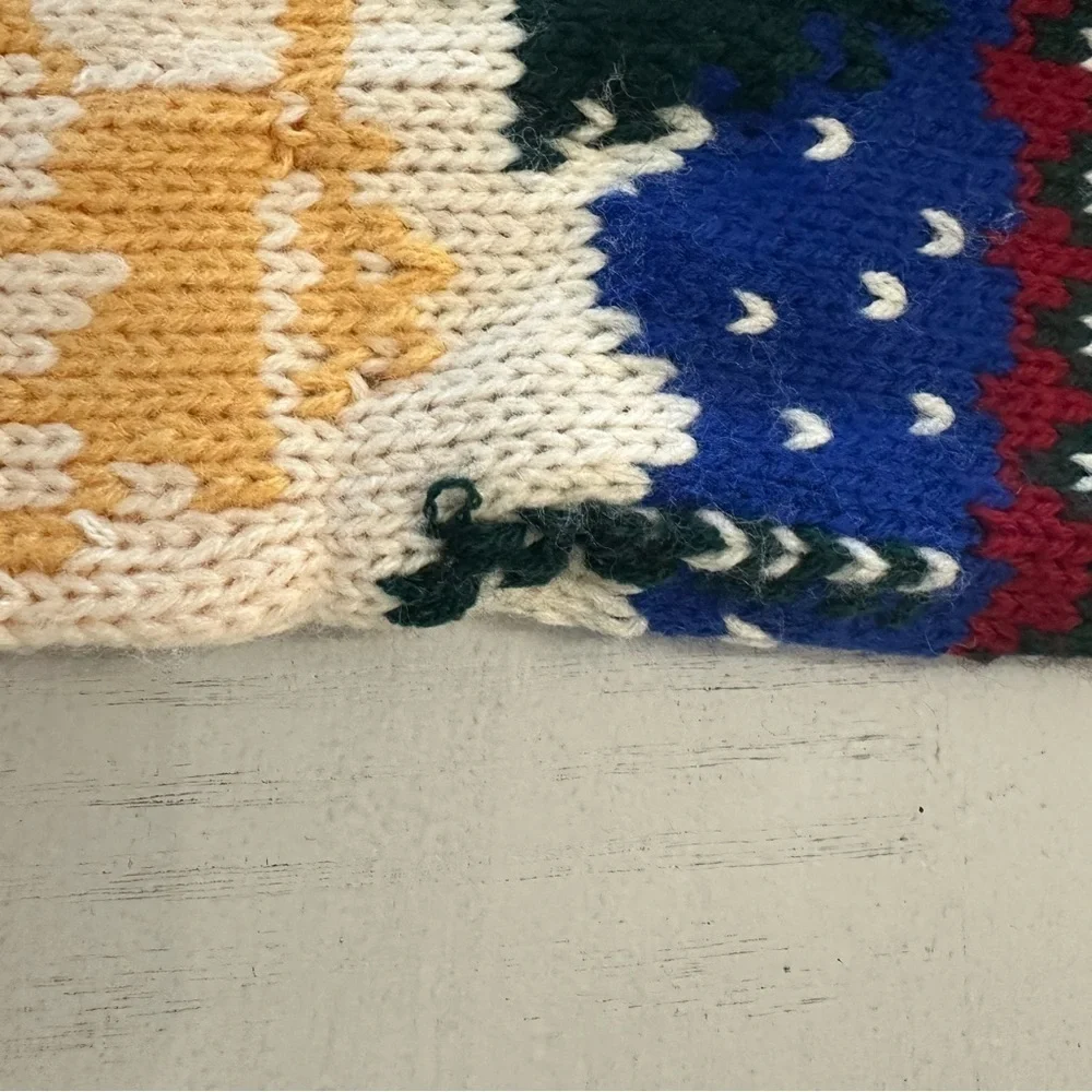 Christmas Knit Reindeer & Christmas Tree Red Green & Gold Pair of Stockings